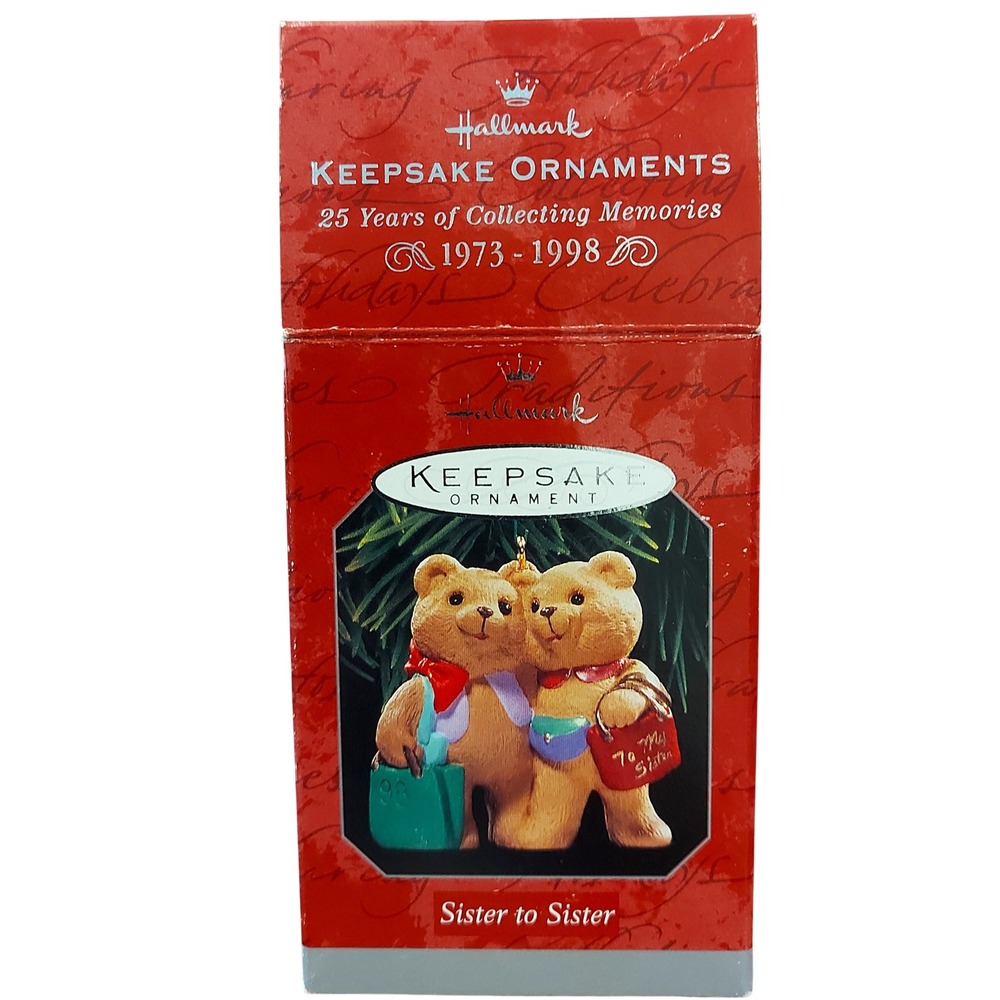 Vintage Hallmark Keepsake Ornament 1998 Sister to Sister Teddy Bears Sharon Pike